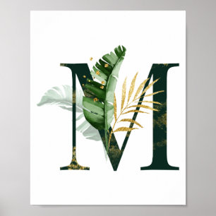 Decorative Letter M with tropical leaves Poster
