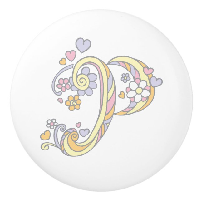 Decorative letter P monogram handle knob (Front)