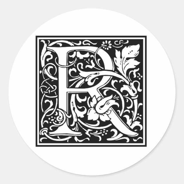 Decorative Letter R Classic Round Sticker (Front)