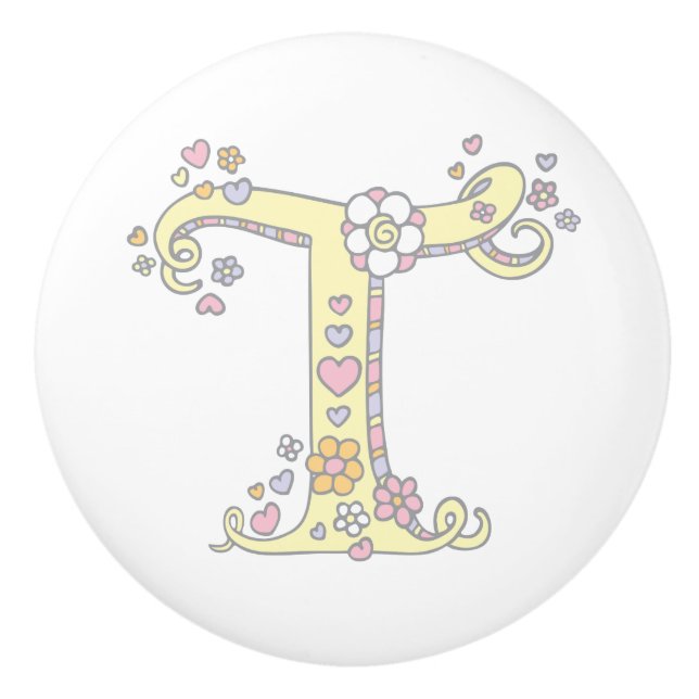 Decorative letter T monogram handle pull knob (Front)