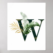 Decorative Letter W with tropical leaves