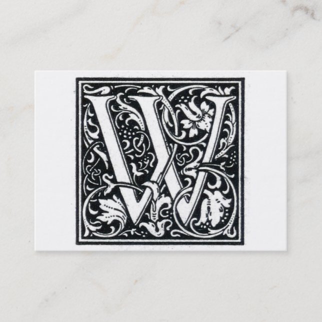 Decorative Letter "W" Woodcut Woodblock Initial Business Card (Front)