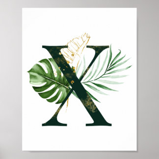 Decorative Letter X with tropical leaves Poster