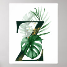 Decorative Letter Z with tropical leaves