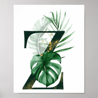 Decorative Letter Z with tropical leaves Poster