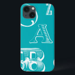 Decorative Letters on Blue Background iPhone 13 Case<br><div class="desc">A veritable alphabet soup awaits you when you purchase this print of decorative letters on a blue background. A Vision Studio creation,  this would be a great addition to a kid's room or their playroom. Order a print today!</div>