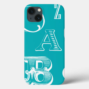 Decorative Letters on Blue Background iPhone 13 Case