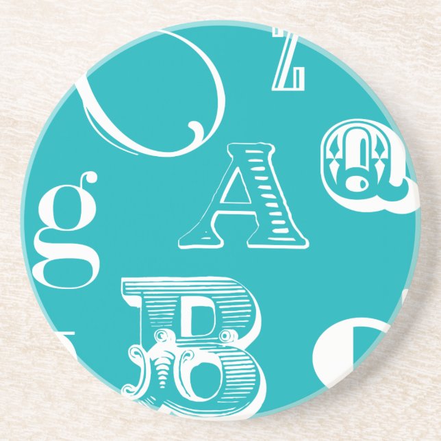 Decorative Letters on Blue Background Coaster (Front)