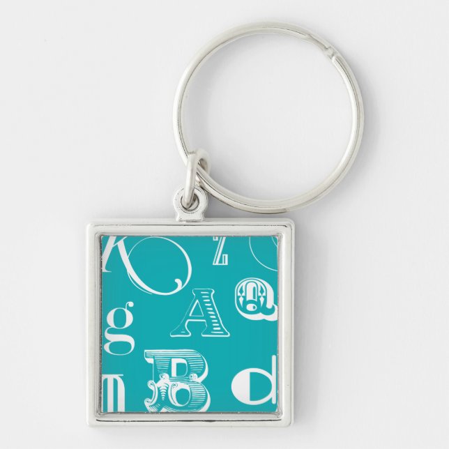 Decorative Letters on Blue Background Key Ring (Front)