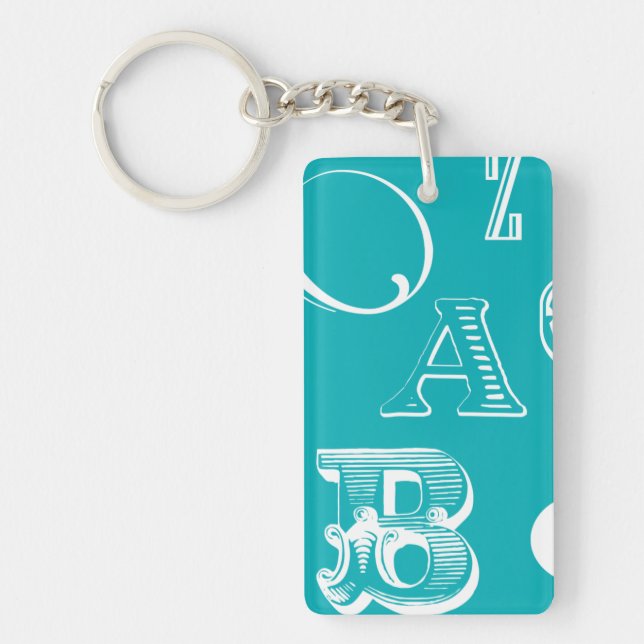 Decorative Letters on Blue Background Key Ring (Front)