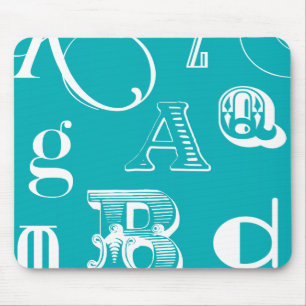 Decorative Letters on Blue Background Mouse Mat