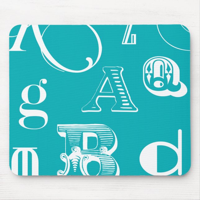 Decorative Letters on Blue Background Mouse Mat (Front)
