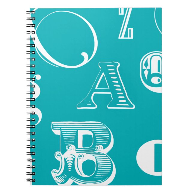 Decorative Letters on Blue Background Notebook (Front)