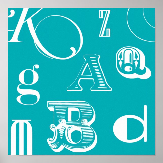 Decorative Letters on Blue Background Poster (Front)