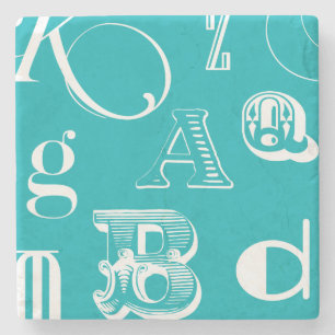 Decorative Letters on Blue Background Stone Coaster