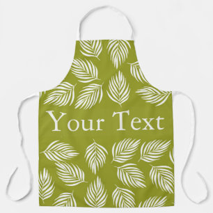 Decorative Lime Green Leaves Pattern Custom Text Apron