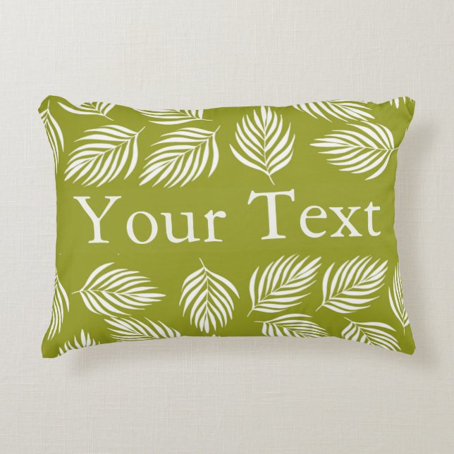 Decorative Lime Green Leaves Pattern Custom Text Cushion (Front)