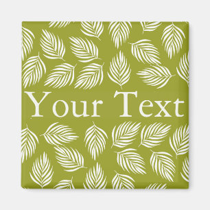 Decorative Lime Green Leaves Pattern Custom Text Magnet