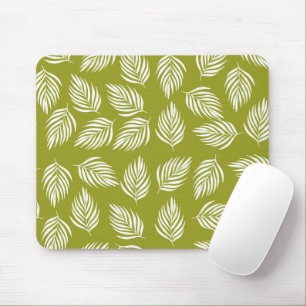 Decorative Lime Green Leaves Pattern Mouse Mat