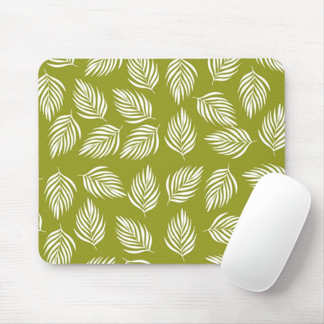Decorative Lime Green Leaves Pattern Mouse Mat (With Mouse)