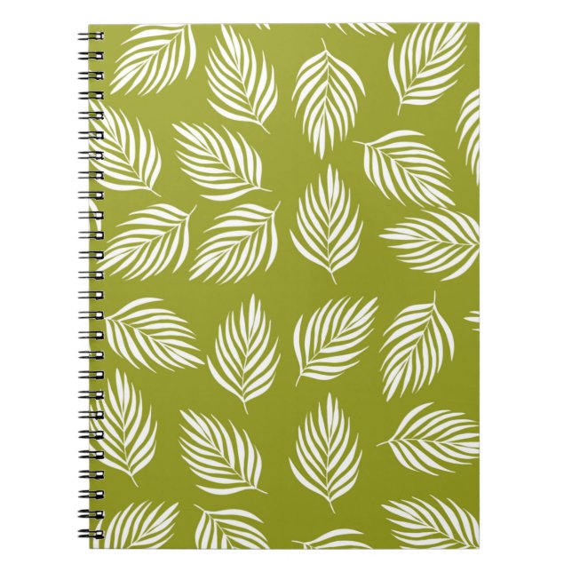 Decorative Lime Green Leaves Pattern Notebook (Front)