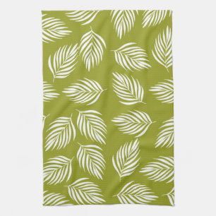 Decorative Lime Green Leaves Pattern Tea Towel