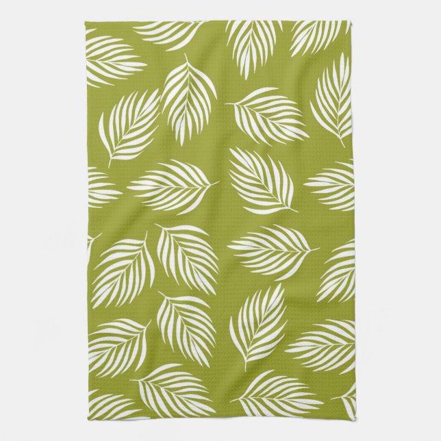 Decorative Lime Green Leaves Pattern Tea Towel (Vertical)