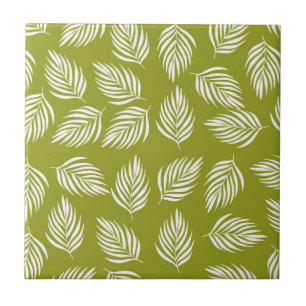Decorative Lime Green Leaves Pattern Tile