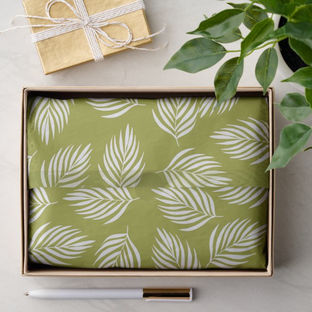Decorative Lime Green Leaves Pattern Tissue Paper (Gift)