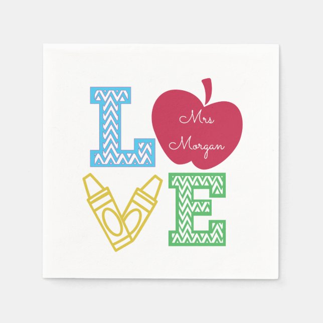 Decorative love script back to school monogram napkin (Front)