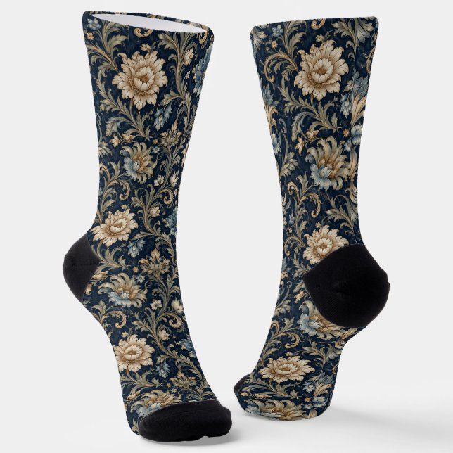 Decorative Luxury Floral Ornamentation Socks (Angled)