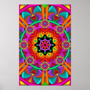 Decorative mandala poster in rainbow colours