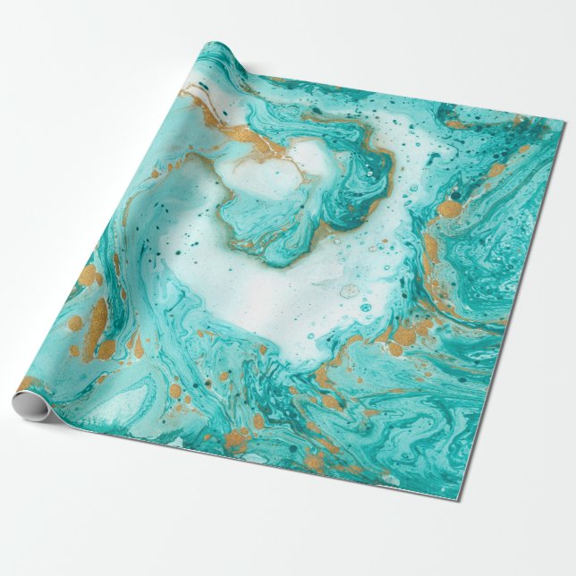 Decorative marble texture. Abstract painting. Turq Wrapping Paper (Unrolled)