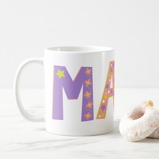 Decorative Maya flowers and star mug (With Donut)