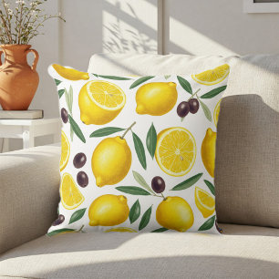 Decorative Mediterranean Lemon and Olive Pattern  Cushion