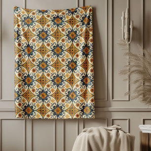 Decorative Mediterranean Nautical Tile Motifs Fleece Blanket