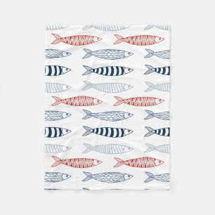 Decorative Mediterranean Sardines Fish Pattern Fleece Blanket