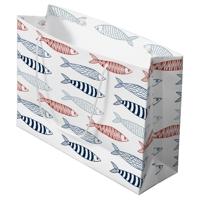 Decorative Mediterranean Sardines Fish Pattern Large Gift Bag (Front Angled)