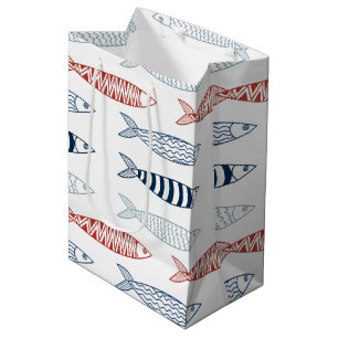Decorative Mediterranean Sardines Fish Pattern Medium Gift Bag
