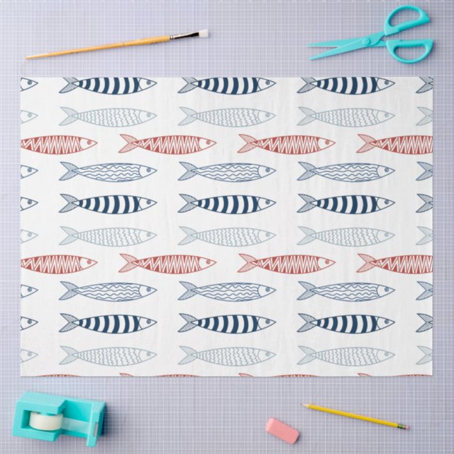 Decorative Mediterranean Sardines Fish Pattern Tissue Paper (Craft)
