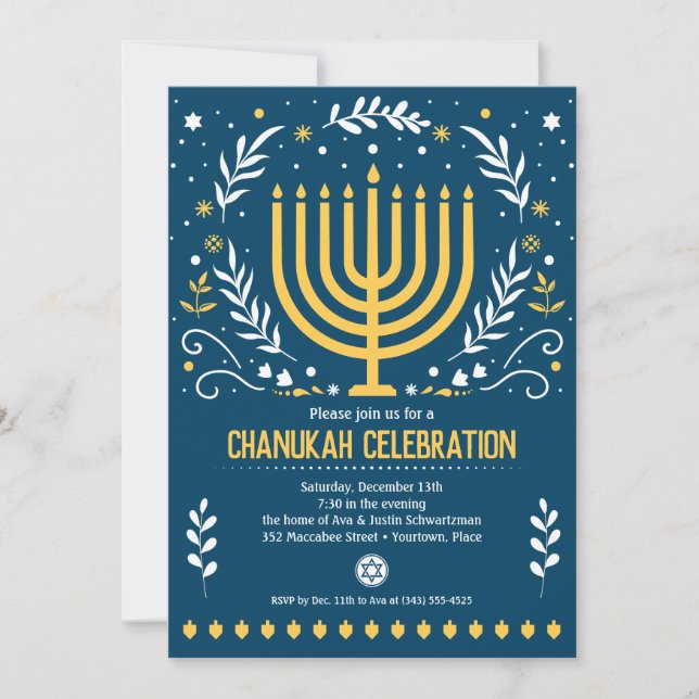 Decorative Menorah Hanukkah Holiday Party Invitation (Front)