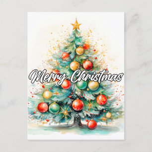 Decorative Merry Christmas Holiday Tree Postcard