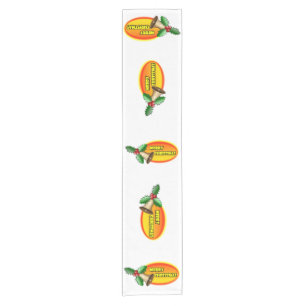 Decorative Merry Christmas holly badge oval text Short Table Runner