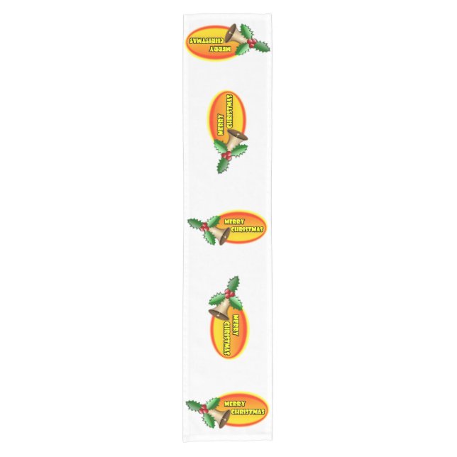 Decorative Merry Christmas holly badge oval text Short Table Runner (Front)