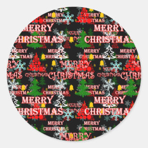 Decorative Merry Christmas Text Pattern Design  Classic Round Sticker