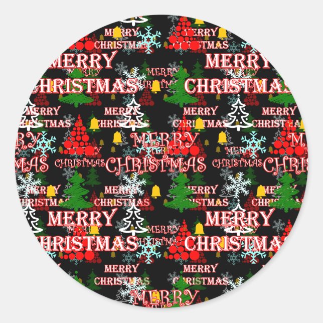 Decorative Merry Christmas Text Pattern Design  Classic Round Sticker (Front)