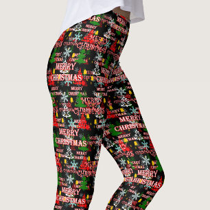 Decorative Merry Christmas Text Pattern Design Leggings
