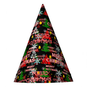 Decorative Merry Christmas Text Pattern Design Party Hat