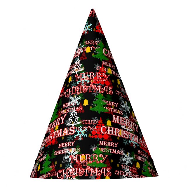 Decorative Merry Christmas Text Pattern Design  Party Hat (Front)