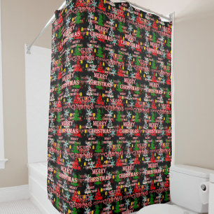 Decorative Merry Christmas Text Pattern Design Shower Curtain